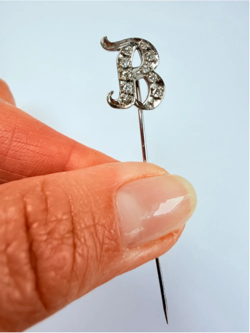 14K Solid White Gold Diamond Initial Letter 
